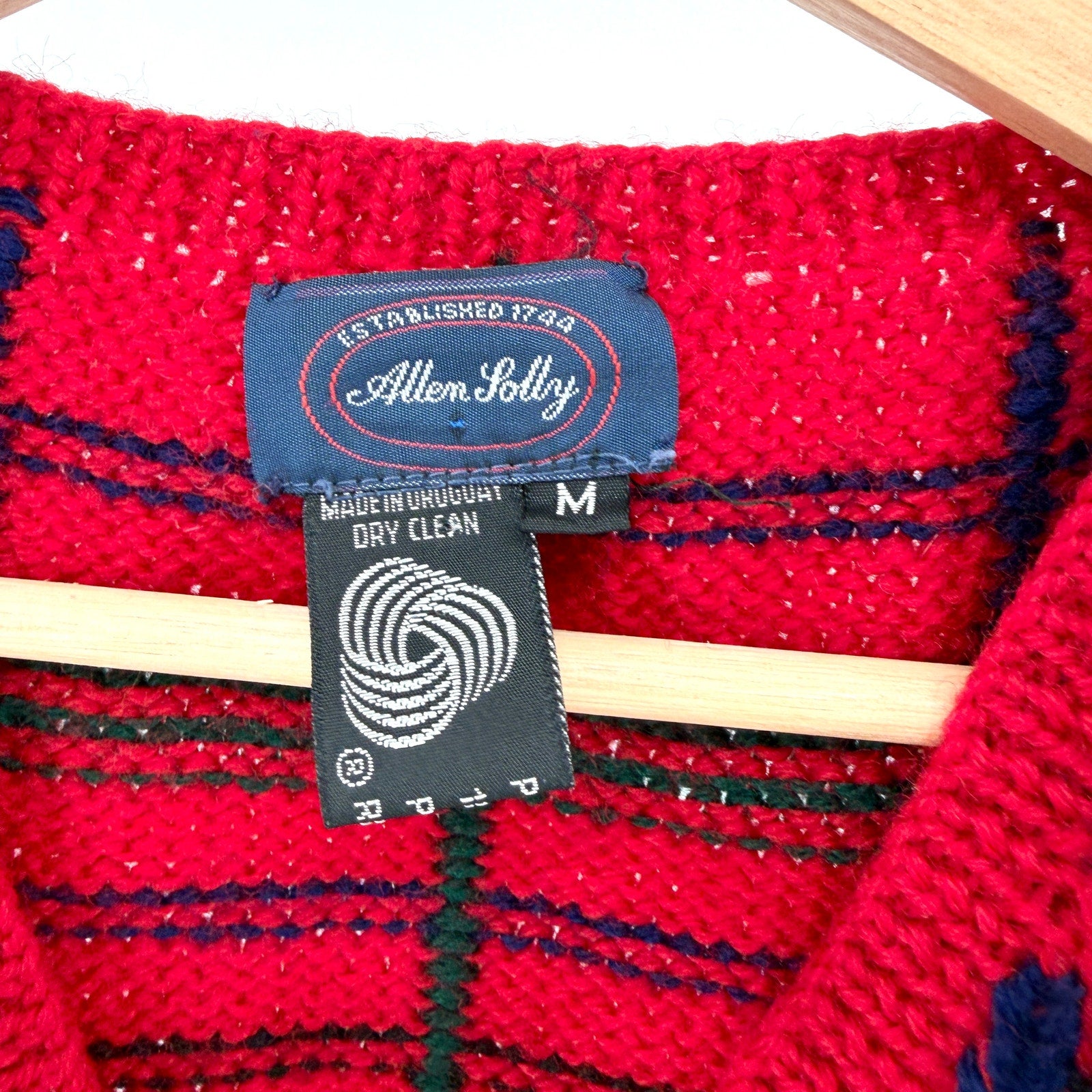 Vintage 80s Allen Solly Red 100% Wool Tartan Preppy V-Neck Sweater Vest