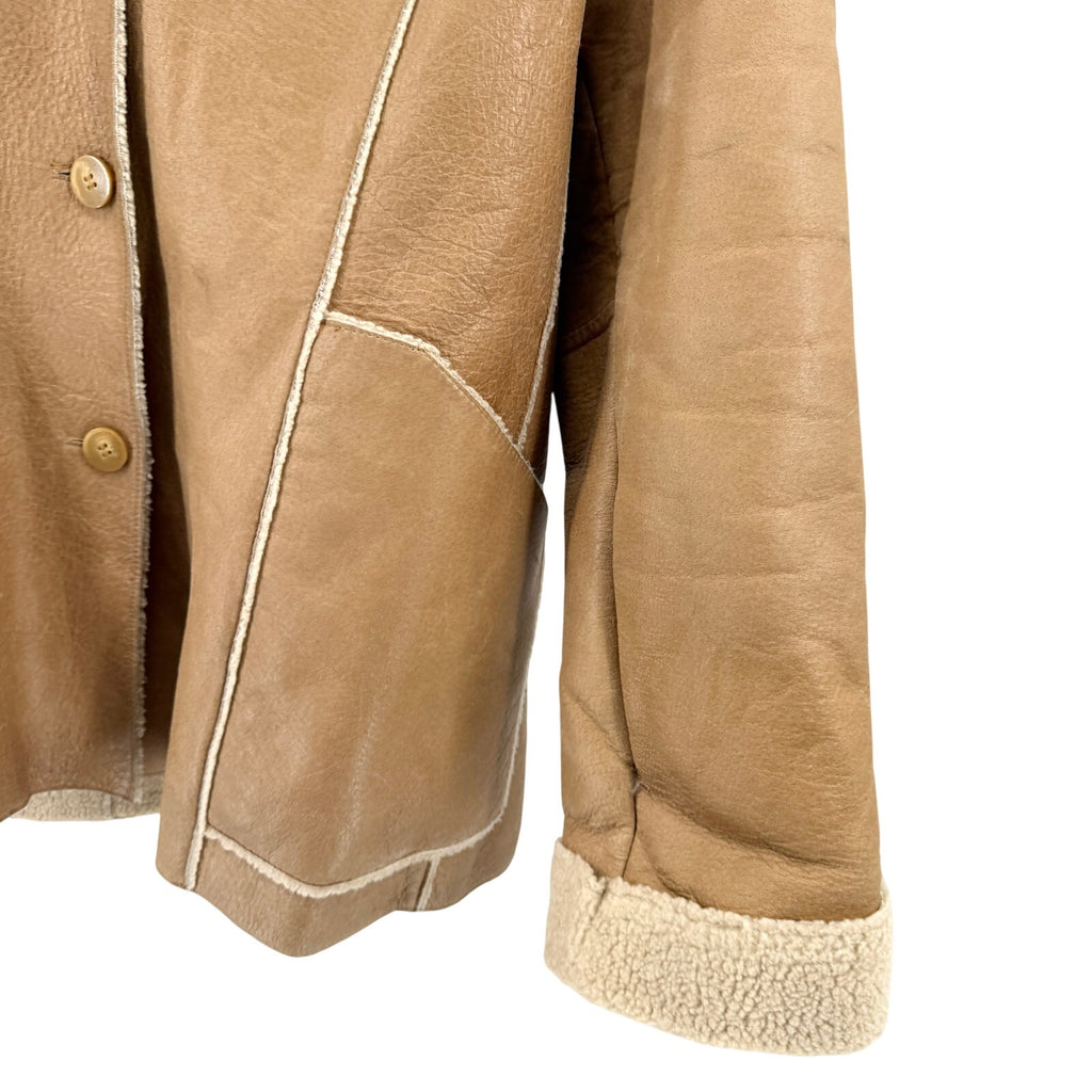 Vintage 90s Jones New York Sport Tan GenuineLeather Shearling Coat