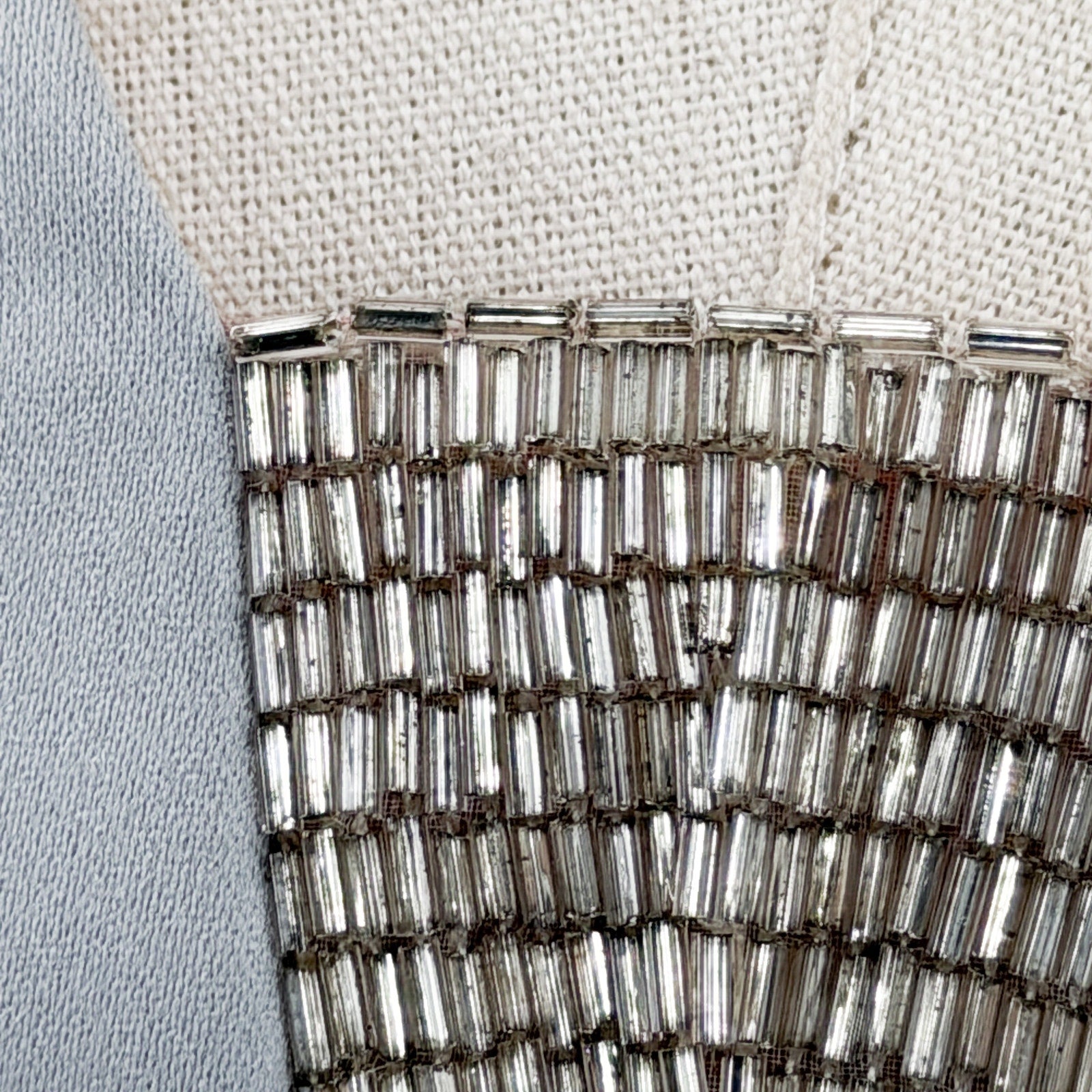 Vintage 80s John Powell Carriage House Silver Beaded Puff Sleeve Dress