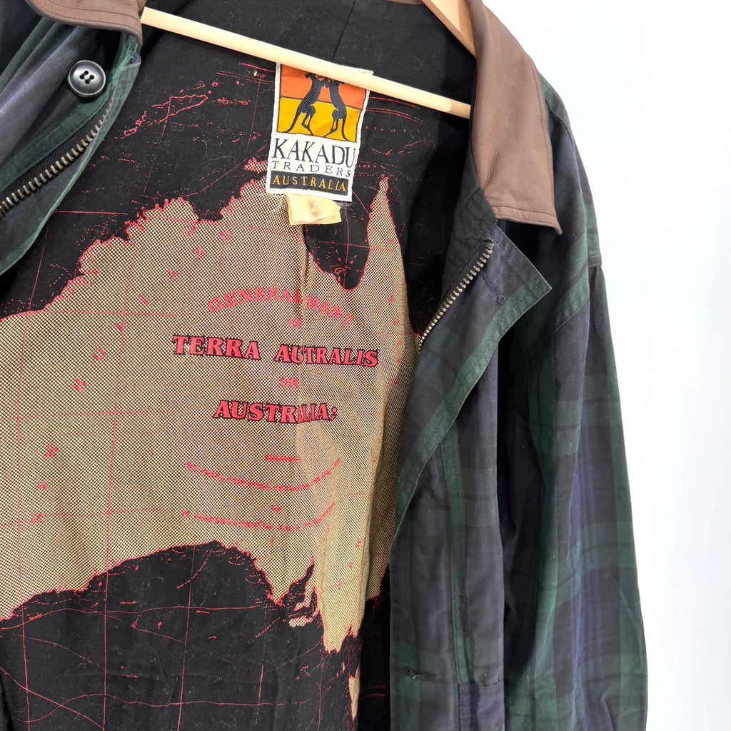 Vintage 90s Kakadu Traders Green Blue Tartan Cotton Oilskin Outback Jacket