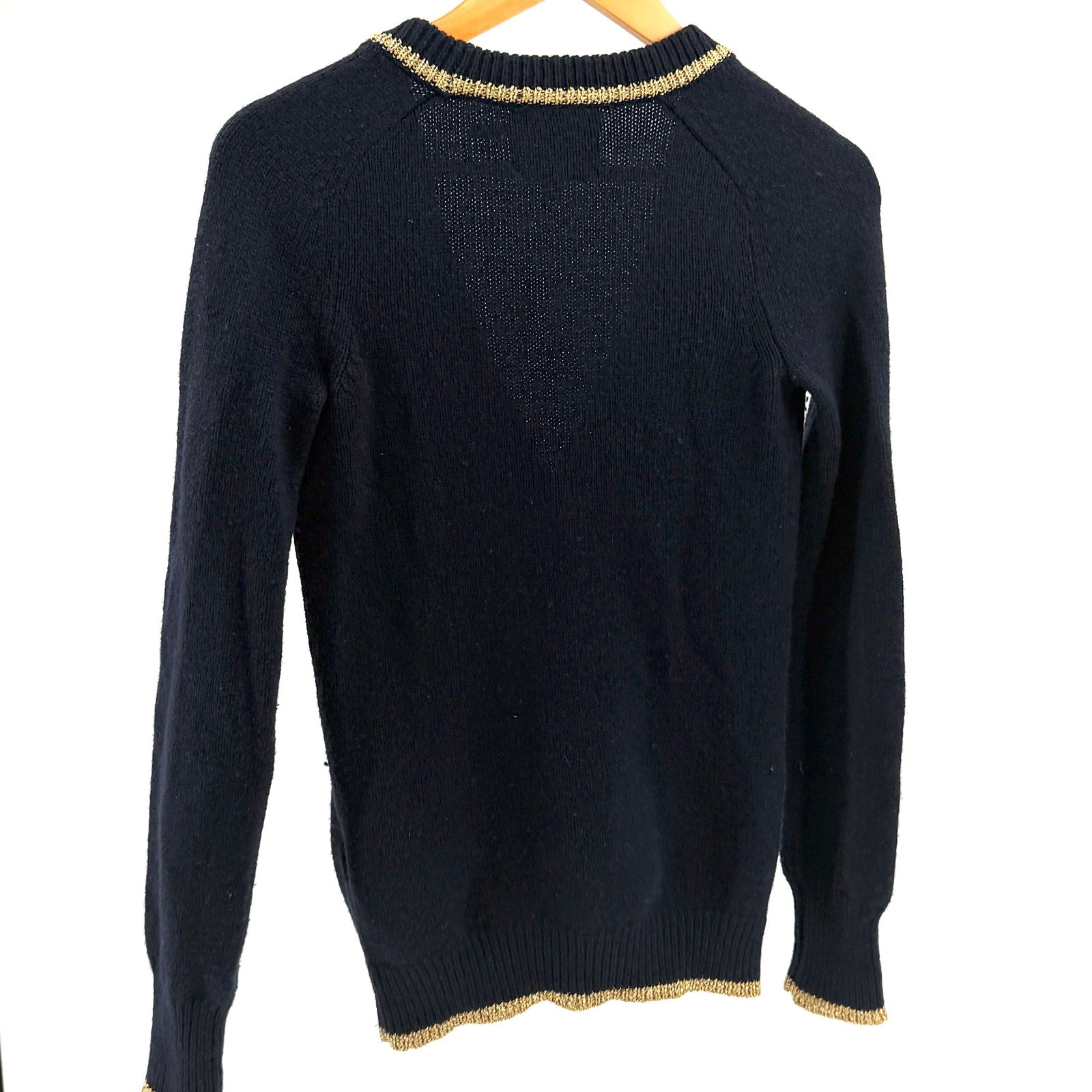 Vintage Y2K Juicy Couture Navy Blue Preppy Gold Metallic Trim Cardigan