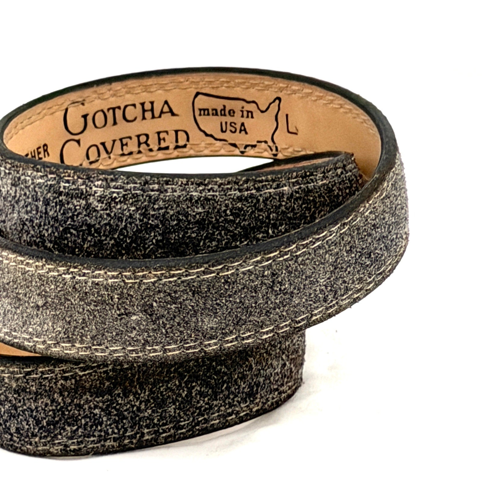Vintage 90s Gotcha Covered Grey Brushed Genuine Leather Western Tipped Belt