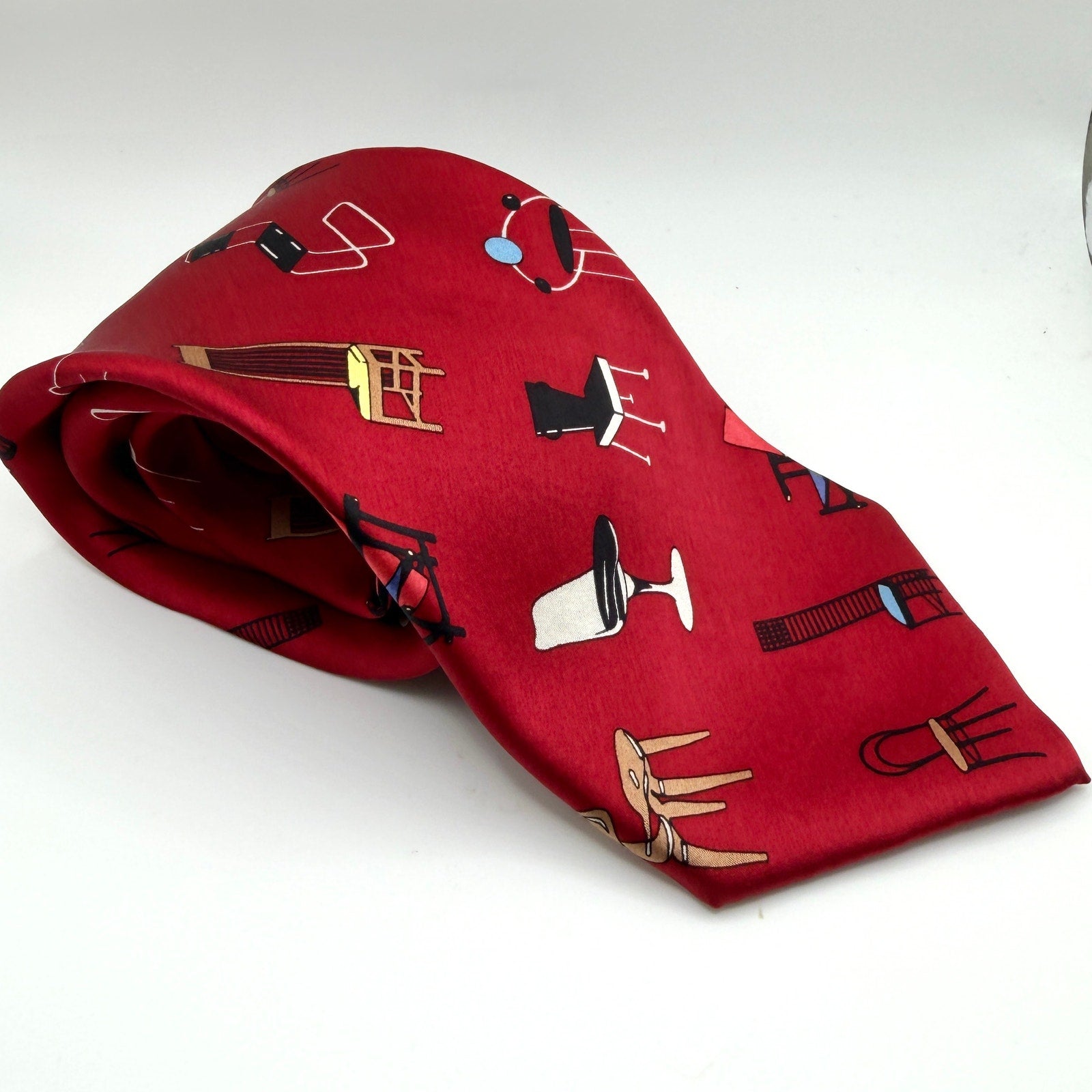 Acme Studio Red 100% Silk Chairs Adrian Olabuenaga Mid-Century Modern Necktie