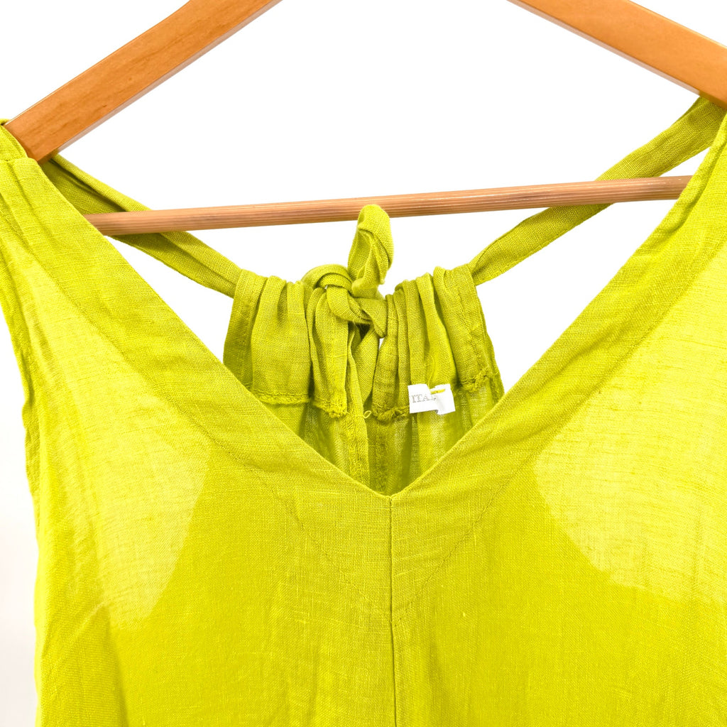 Made in Italy Neon Lime Green 100% Linen Wide Leg Jumpsuit