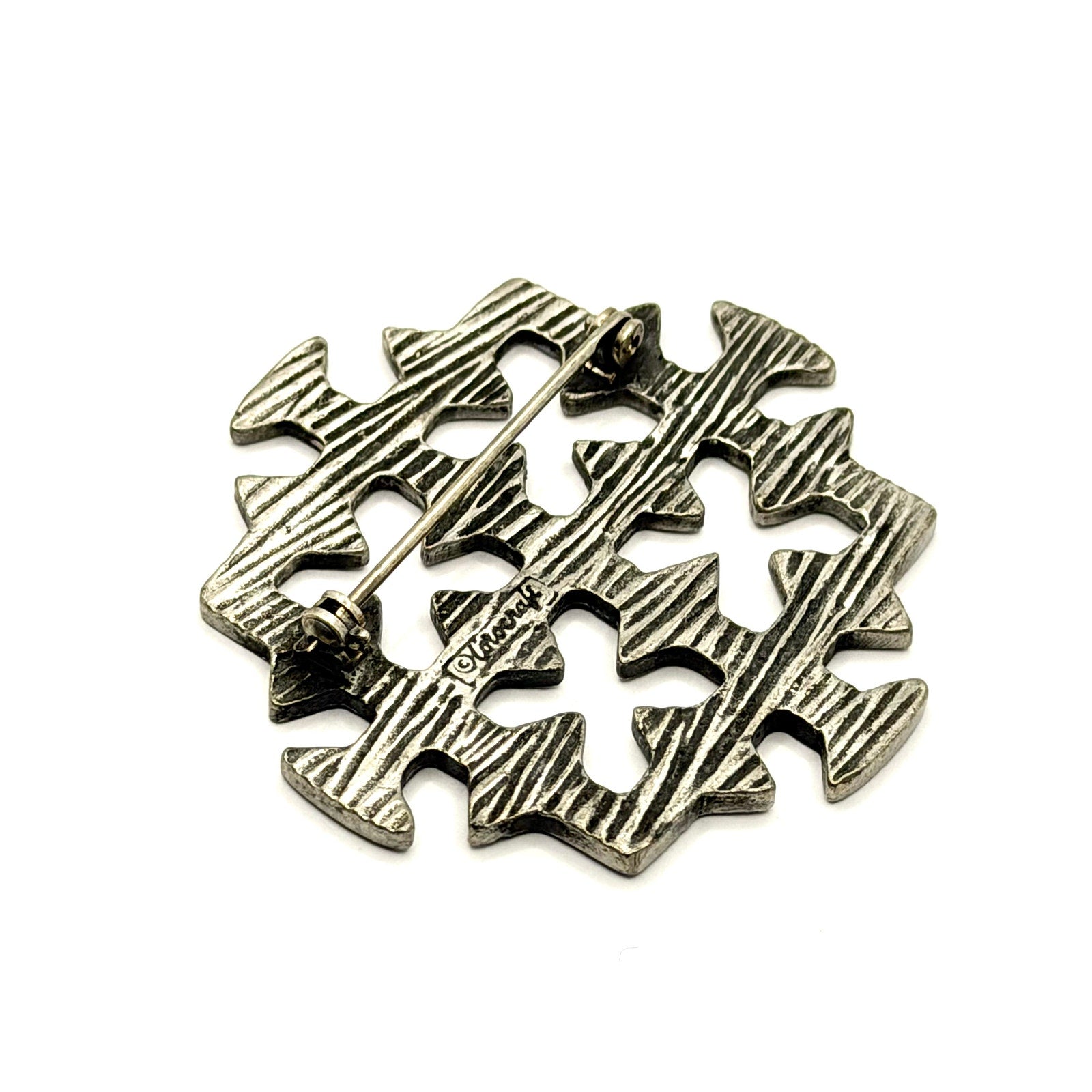 Vintage 70s Signed Corocraft Silver Tone Jerusalem Cross Brooch Pin