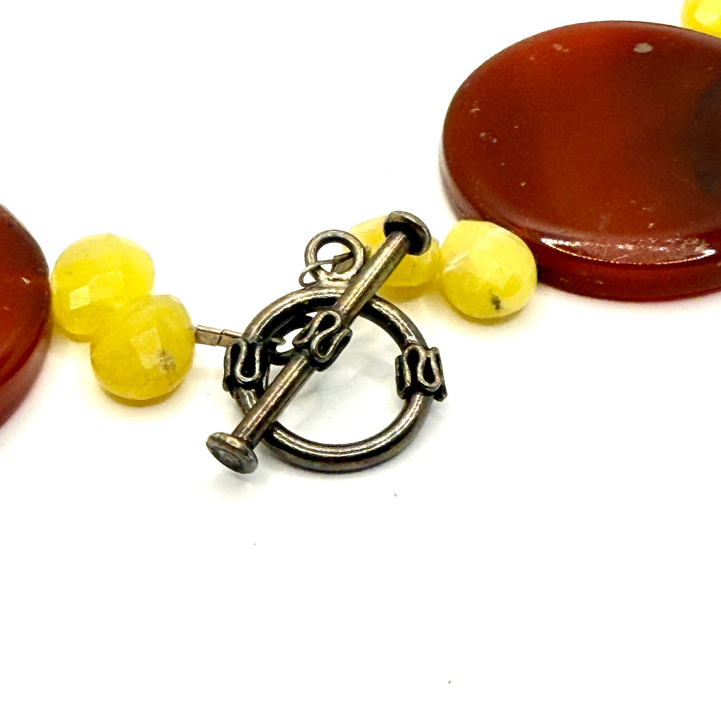 Vintage 90s Red Agate Yellow Calcite Chunky Statement Necklace