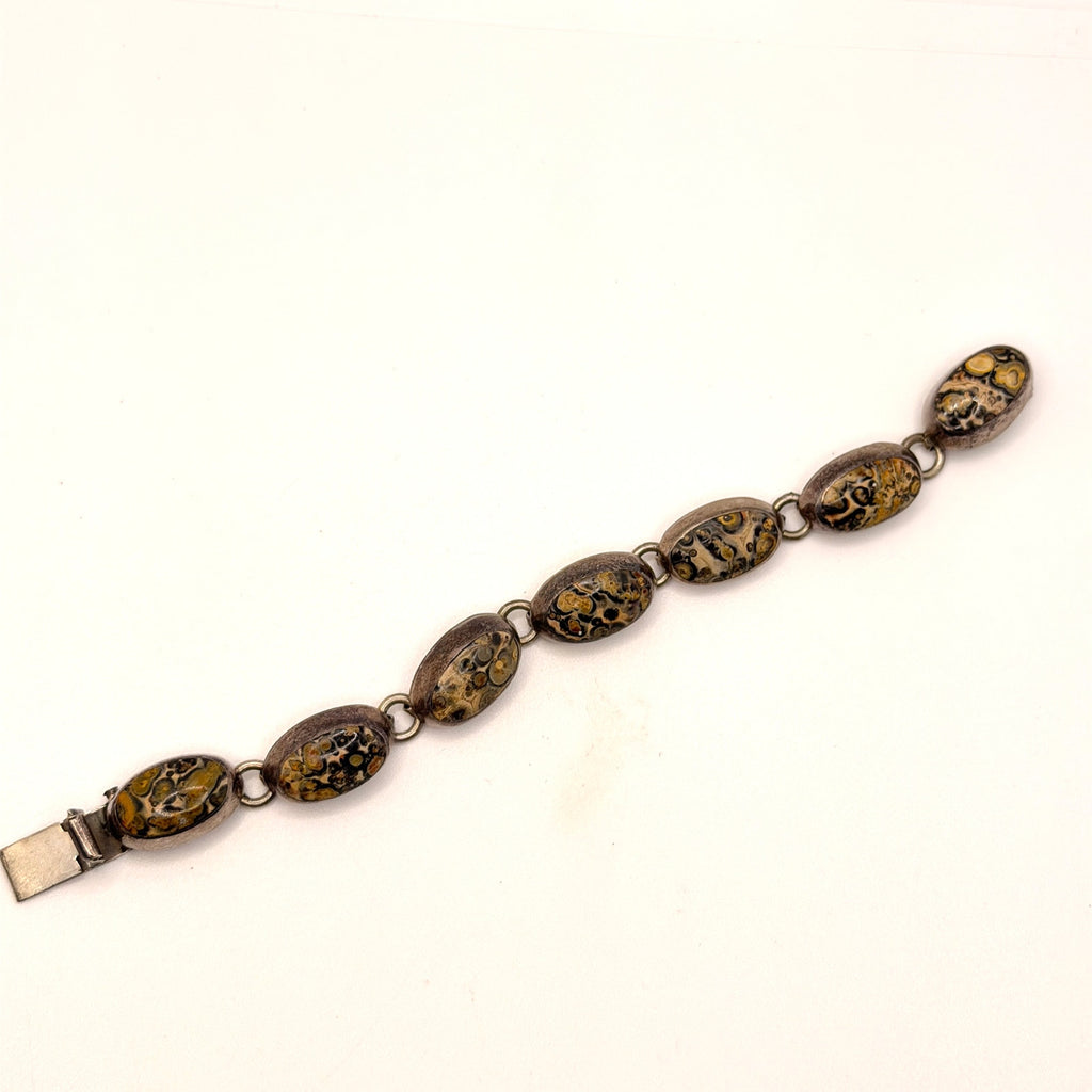 Vintage 90s Mexico Tan Sterling Silver Southwest Stamped Jasper Link Bracelet