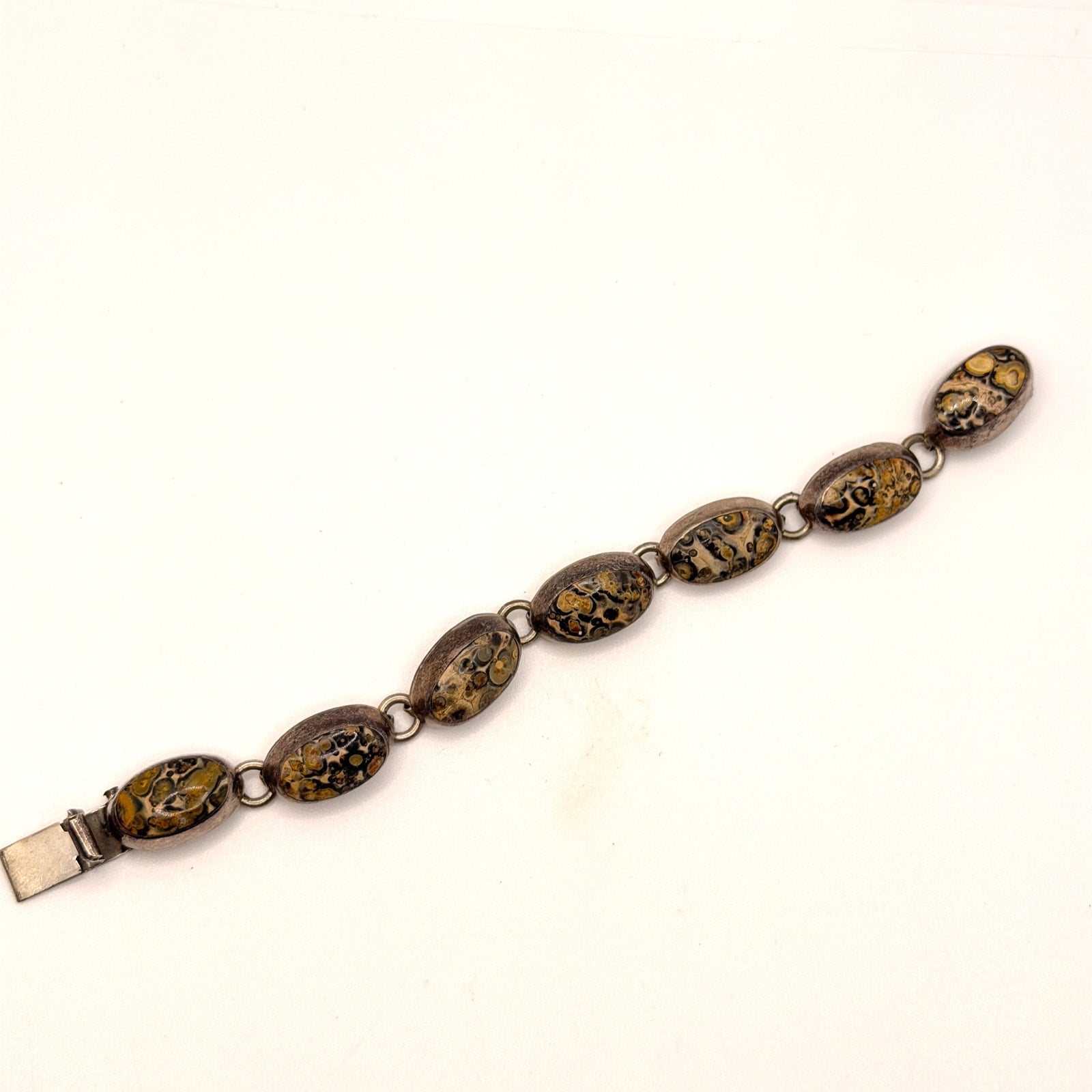 Vintage 90s Mexico Tan Sterling Silver Southwest Stamped Jasper Link Bracelet