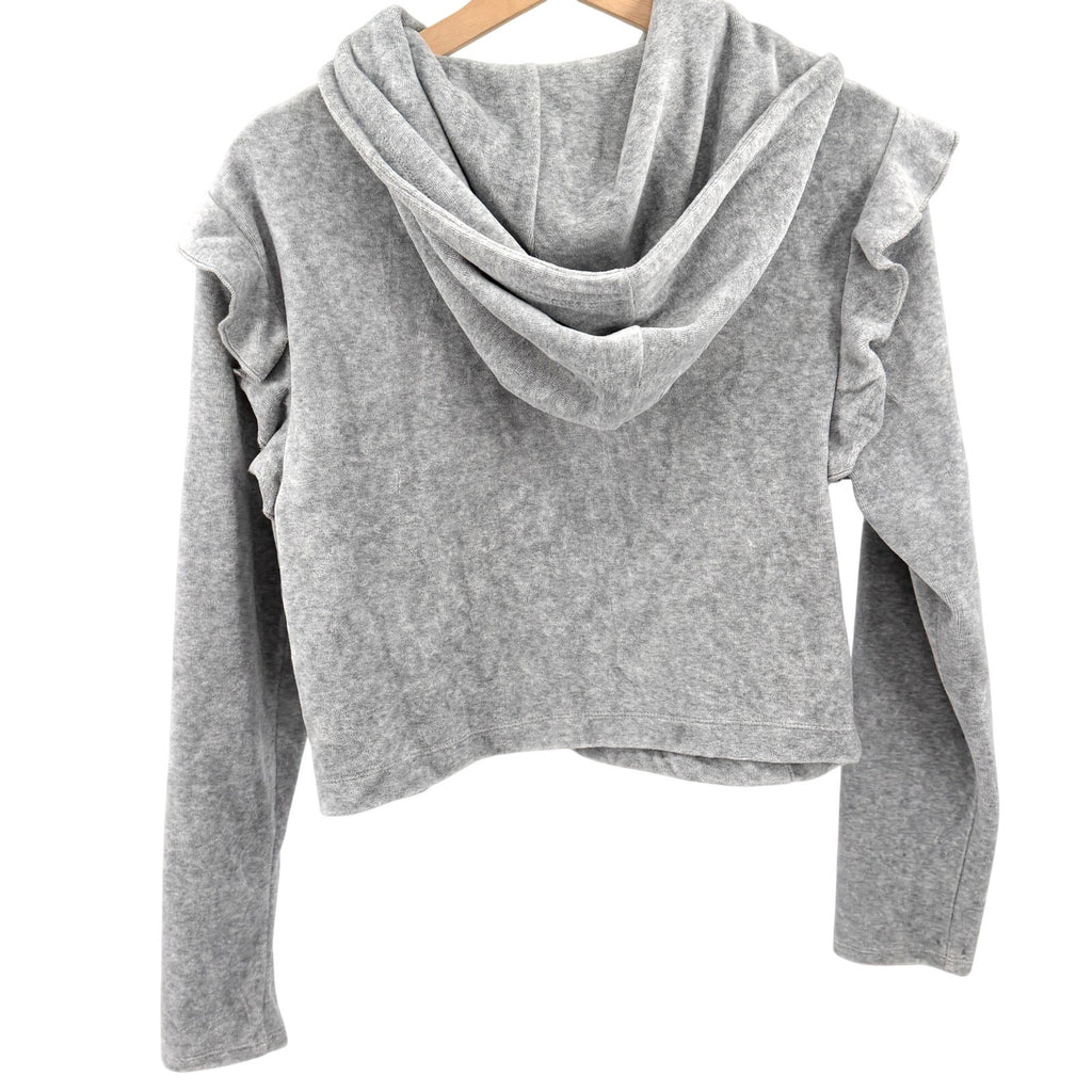 Juicy Couture Grey Velour Ruffle Cropped Half Zip Hoodie