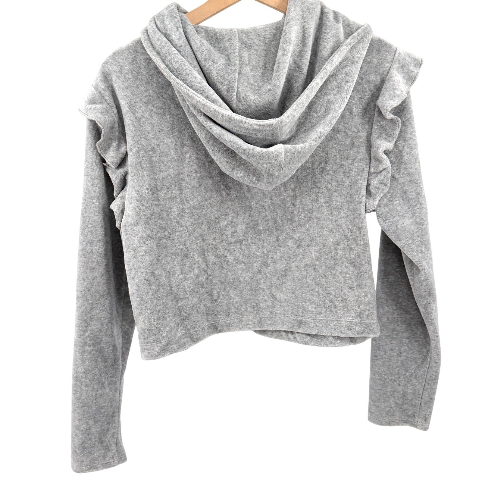 Juicy Couture Grey Velour Ruffle Cropped Half Zip Hoodie