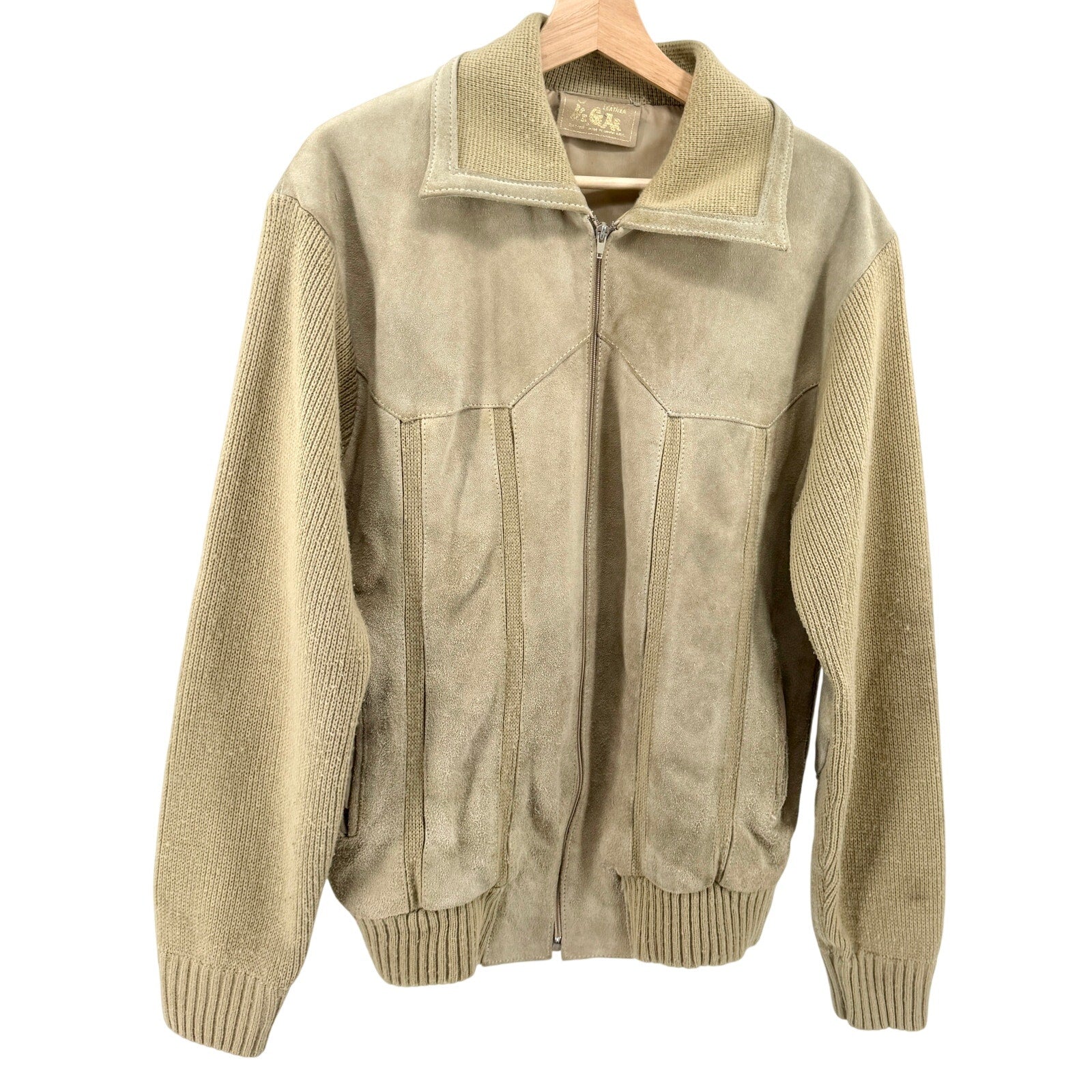 Vintage 70s Mr. Gar Tan Genuine Leather Knit Western Bomber Jacket