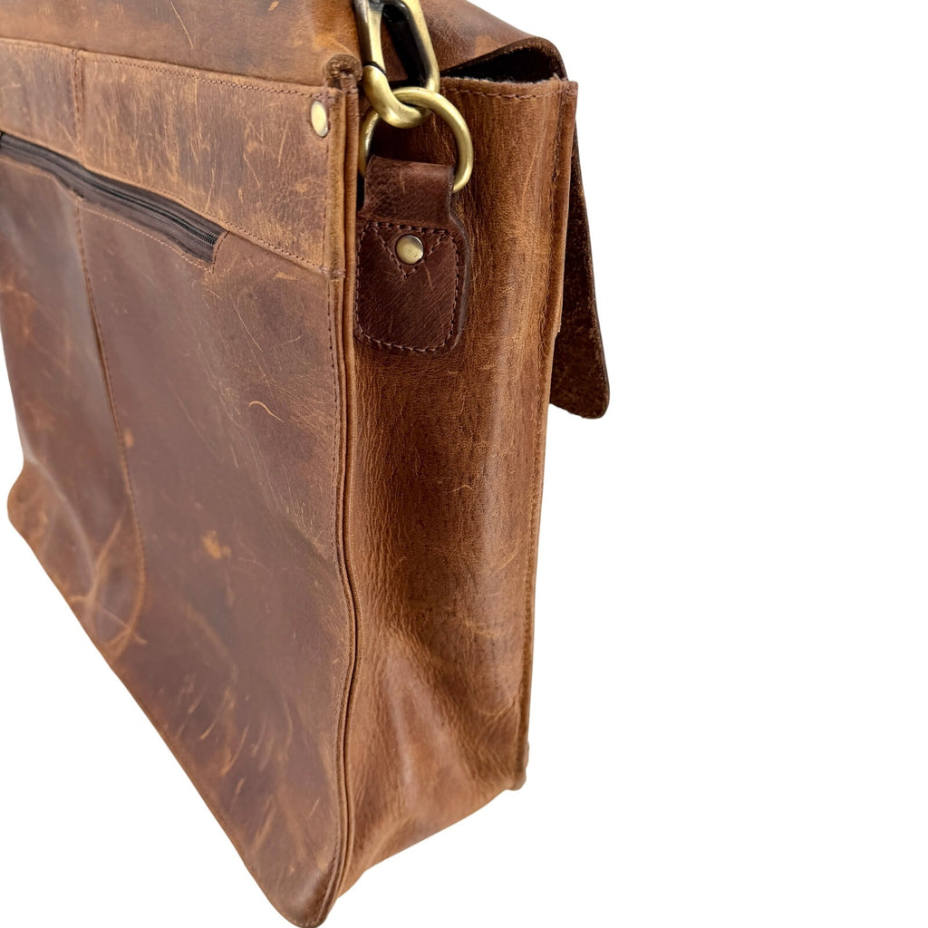 Vintage Y2K Distressed Brown Genuine Leather Heavy Messenger Briefcase Bag