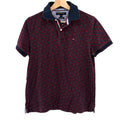 Tommy Hilfiger Maroon All Over Print 100% Cotton Logo Polo Shirt