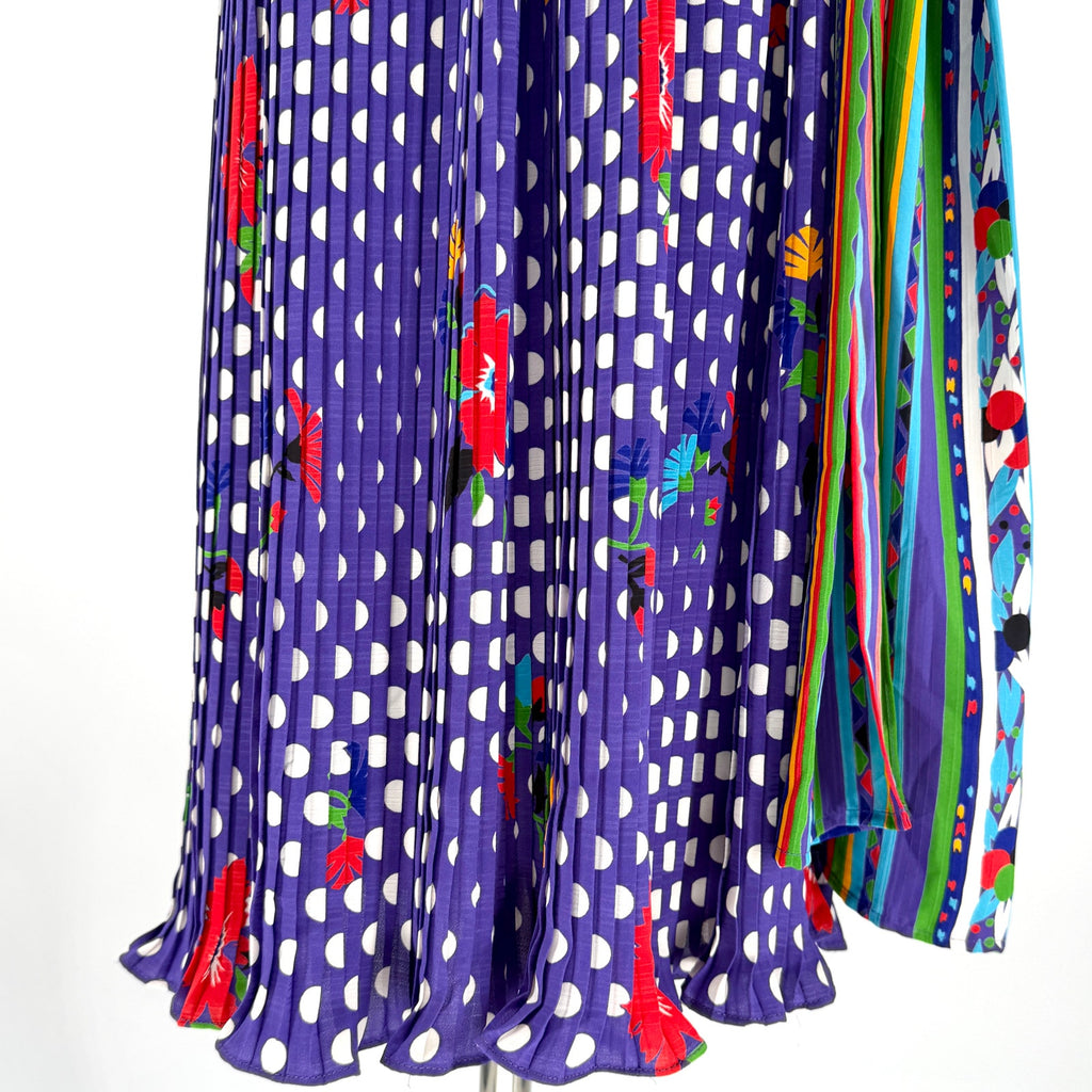 Vintage 80s Diane Freis Purple Periwinkle Polka Dot Maximalist Blouse Skirt Set