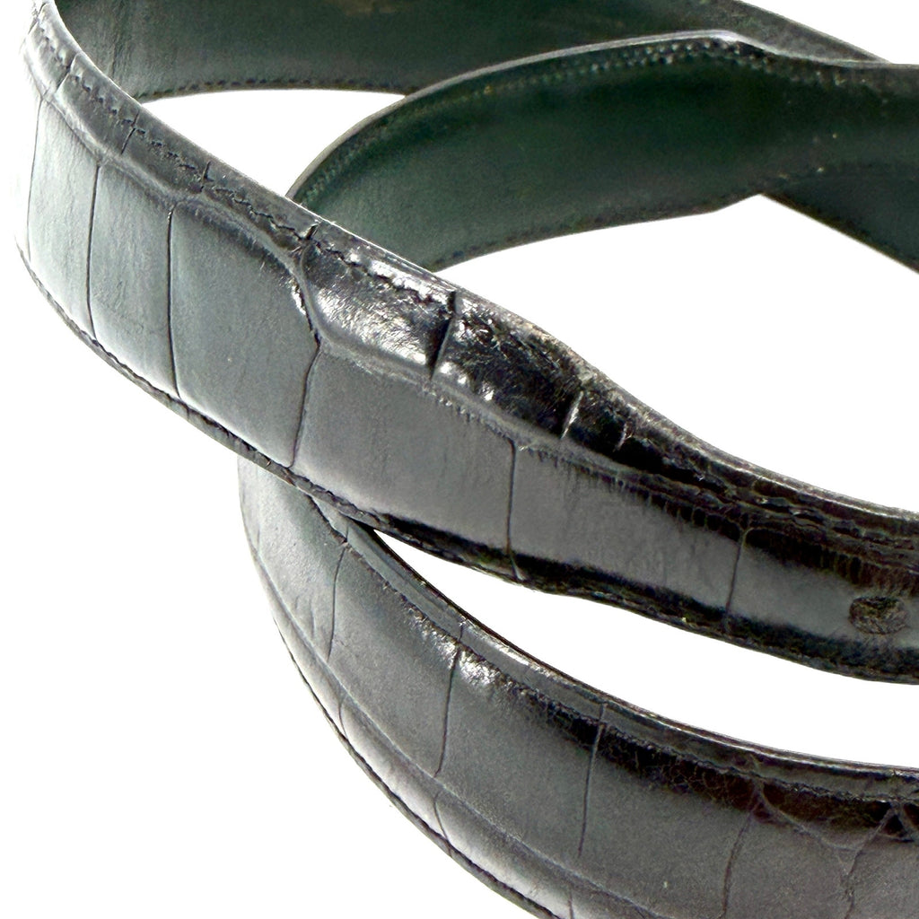 Vintage 90s Black Genuine Leather Croc Embossed Silver Tipped Belt