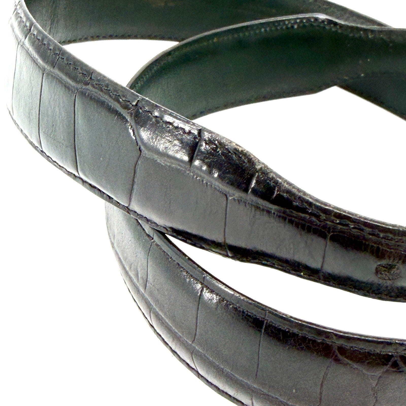 Vintage 90s Black Genuine Leather Croc Embossed Silver Tipped Belt