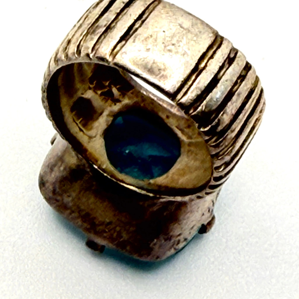 Vintage 70s Blue Topaz Sterling Silver Polish Modernist Hallmarked Ribbed Ring