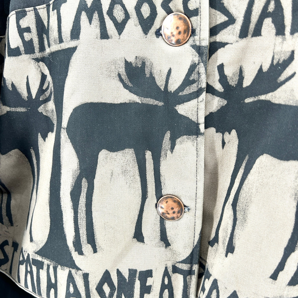 Vintage 90s Babes in the Woods Black Moose Print Duffle Coat
