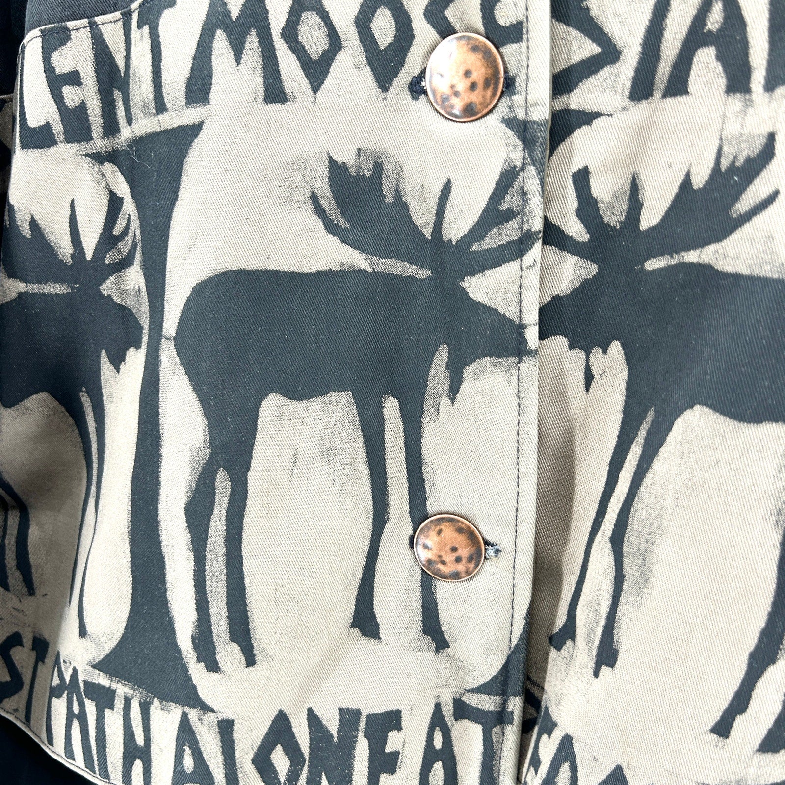 Vintage 90s Babes in the Woods Black Moose Print Duffle Coat