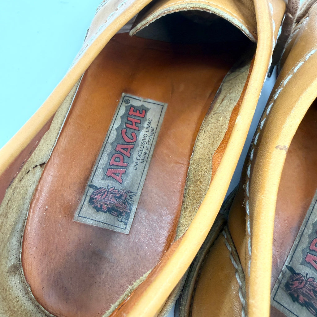 Vintage 80s Apache Ochre Tan Genuine Leather Lace Up Oxford Shoes