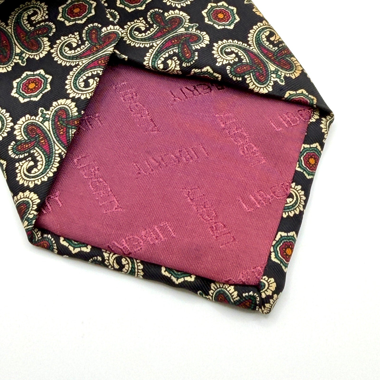 Vintage 90s Liberty of London Black Red Green 100% Silk Paisley Regal Tie
