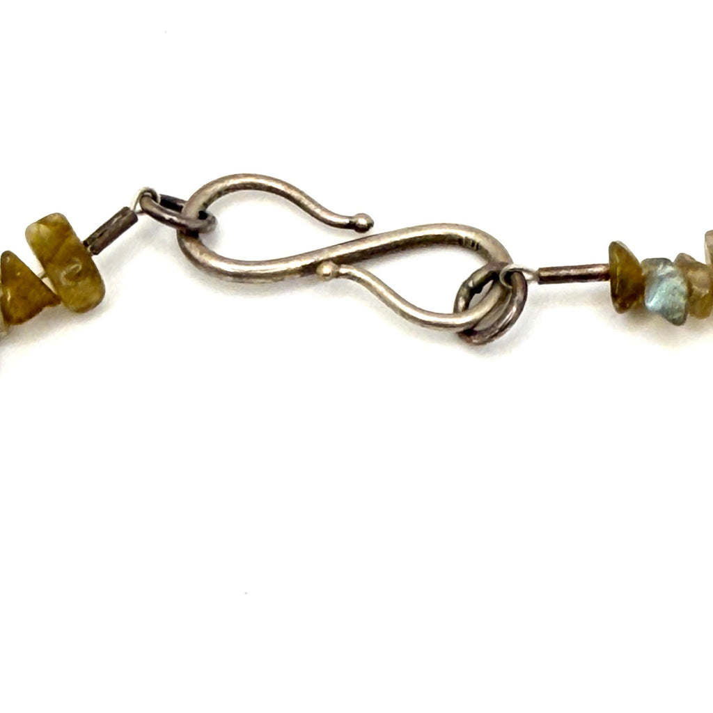 Vintage 90s Iridescent Labradorite Sterling Silver Boho S Hook Chip Necklace