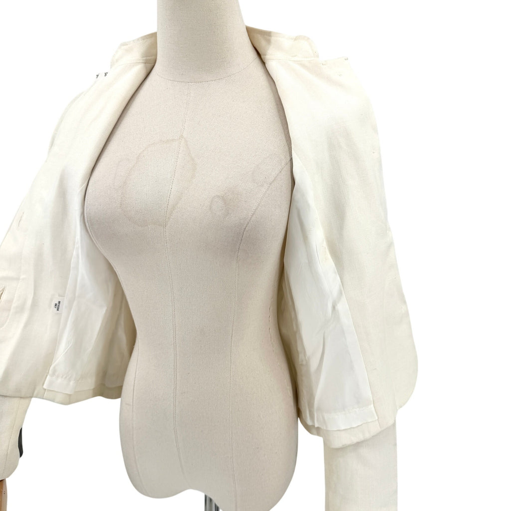Vintage 80s Albert Nipon Cream Linen Puff Sleeve Jacket
