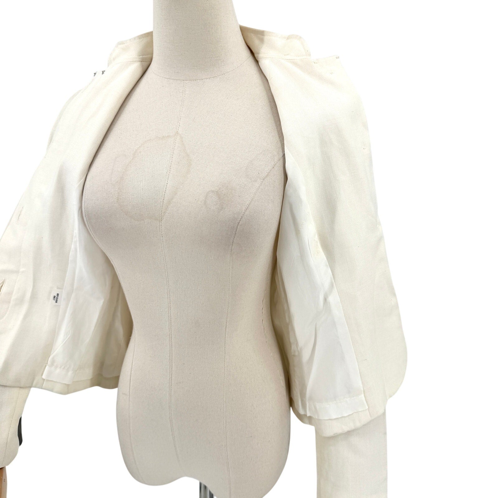 Vintage 80s Albert Nipon Cream Linen Puff Sleeve Jacket