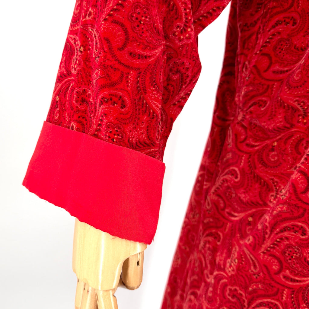 Vintage 80s Handmade Red Paisley Velvet Robe Dressing Gown