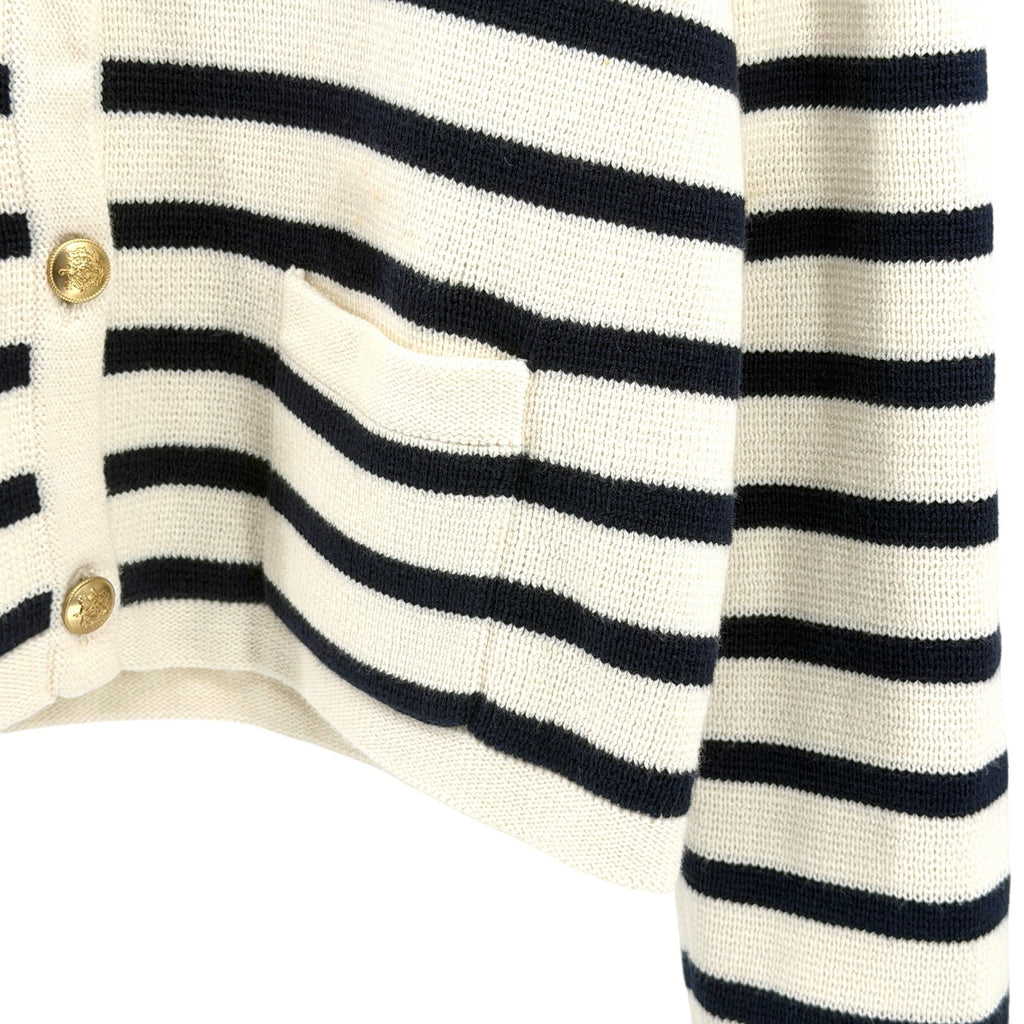J.Crew Emilie Cream Navy Striped Gold Button 100% Cotton Cardigan Sweater Jacket