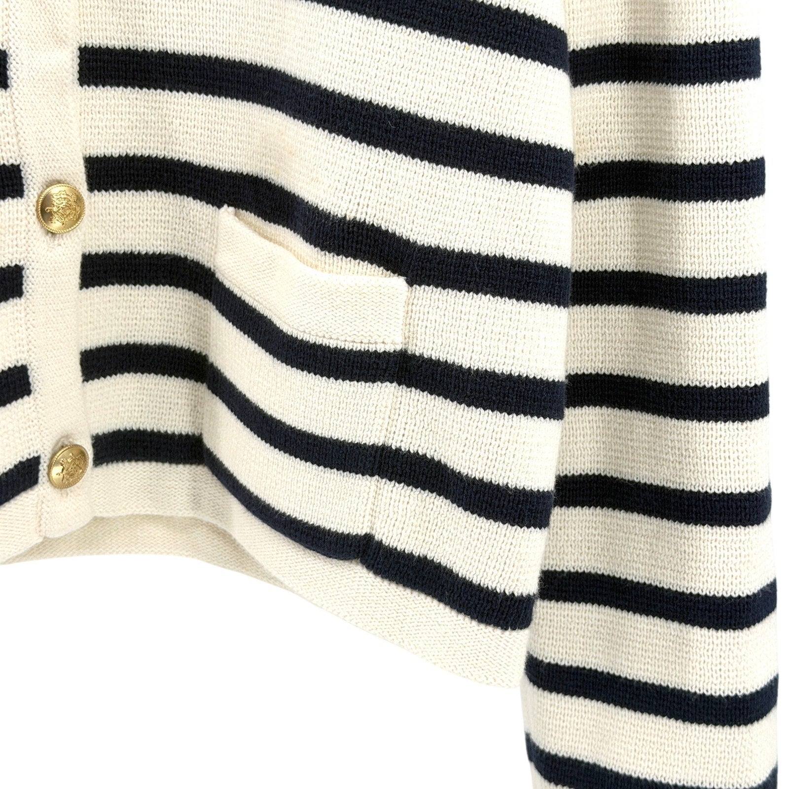 J.Crew Emilie Cream Navy Striped Gold Button 100% Cotton Cardigan Sweater Jacket