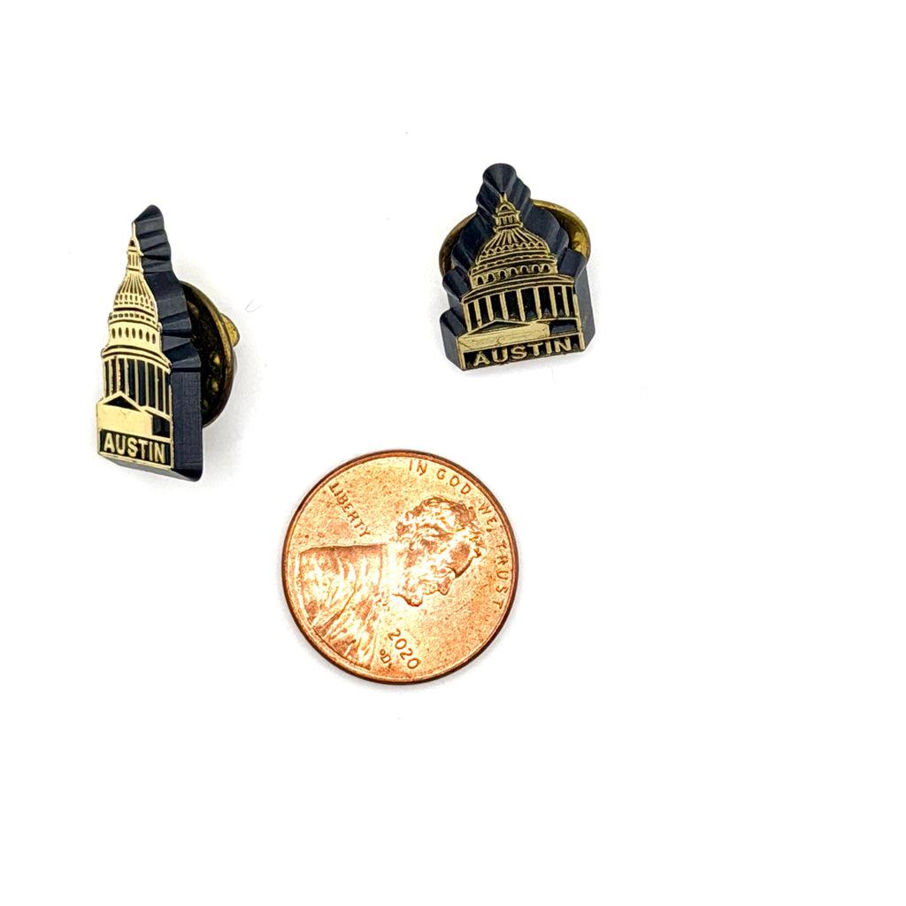 Vintage 80s Gold Tone Austin Texas Capitol Stamped Lapel Tack Pins Pair