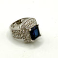 Vintage Y2K Sterling Silver Sapphire CZ Halo Pave Statement Ring