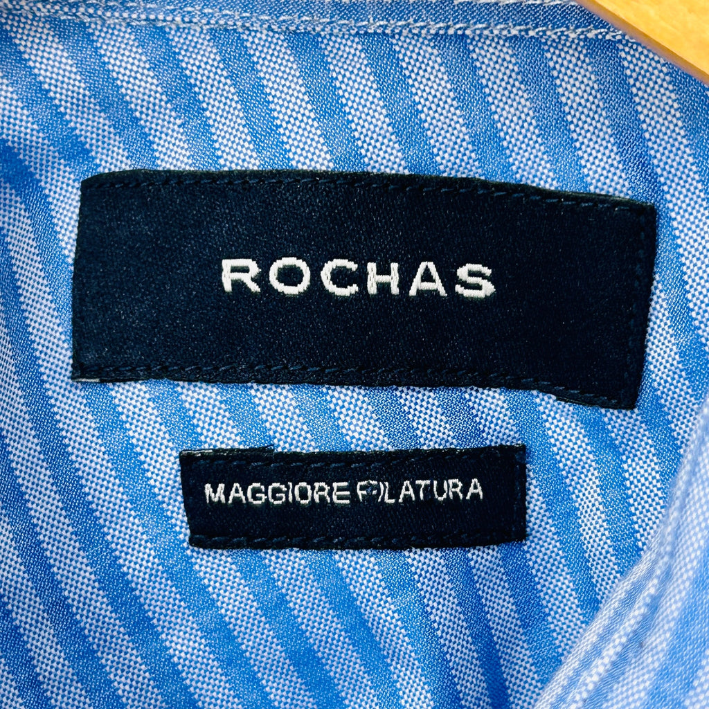 Rochas Blue White Thin Striped Cotton Button Down Dress Shirt