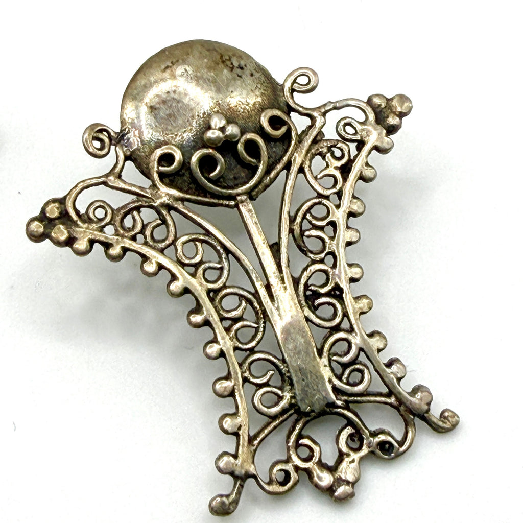 Vintage 80s Barcelona Spain Sterling Silver Stamped Filigree Post Earrings