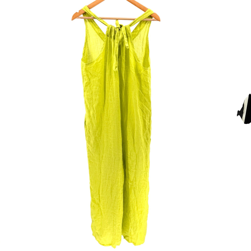 Made in Italy Neon Lime Green 100% Linen Wide Leg Jumpsuit