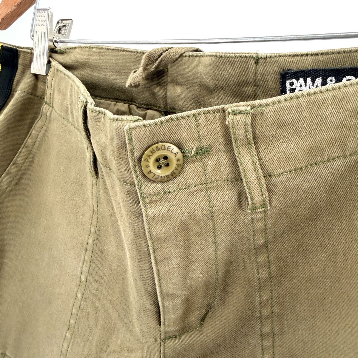 Pam & Gela Olive Green Retro Rainbow Stripe Skinny Pants