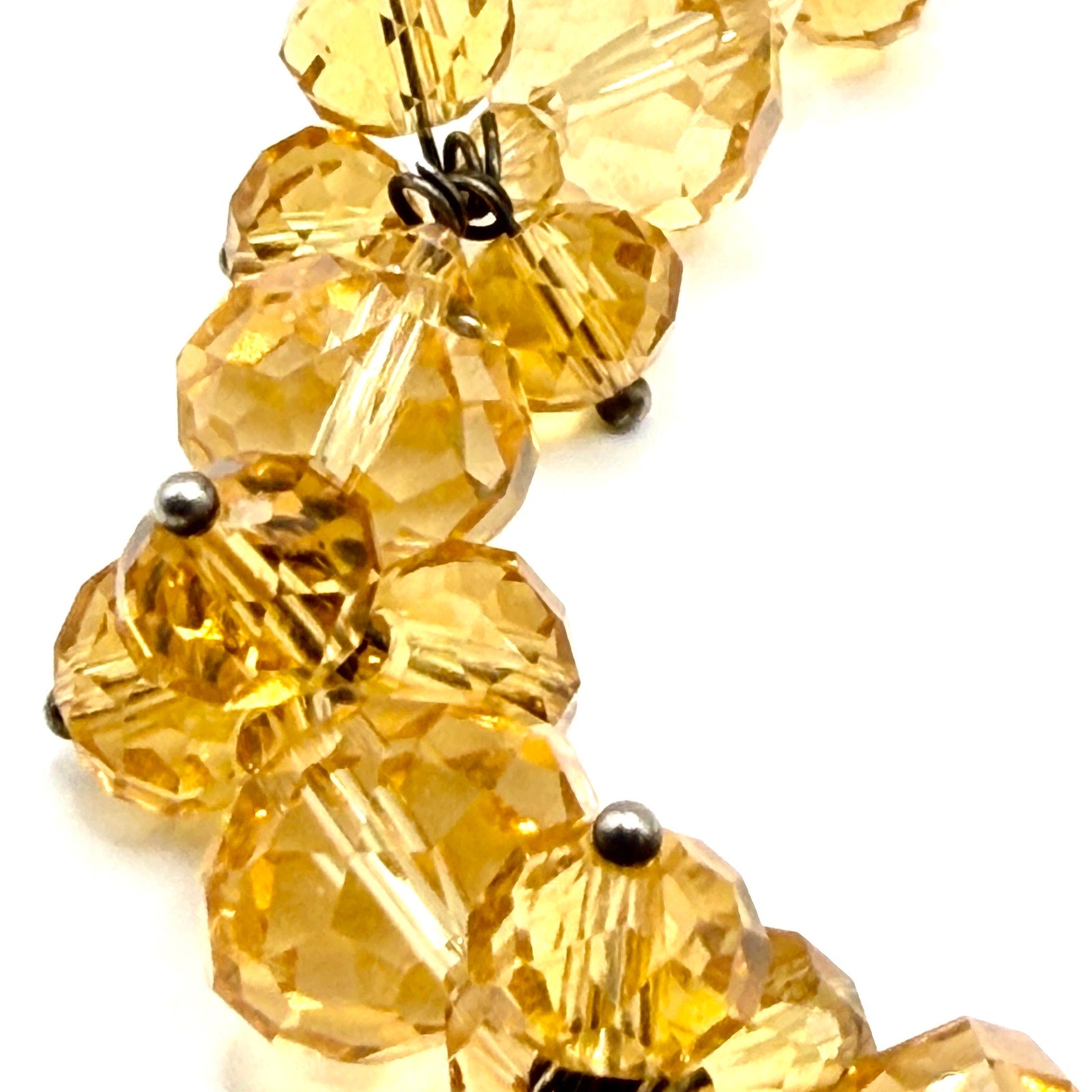 Vintage 90s Honey Amber Glass Faceted Cluster Magnetic Statement Necklace