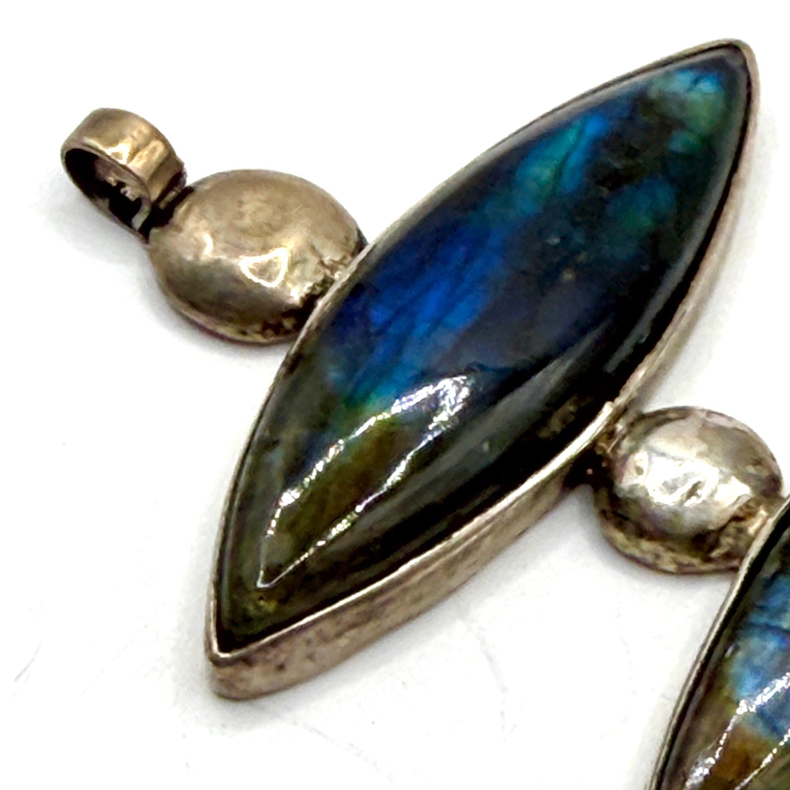 Vintage 90s Sterling Silver Stamped Blue Labradorite Statement Pendant