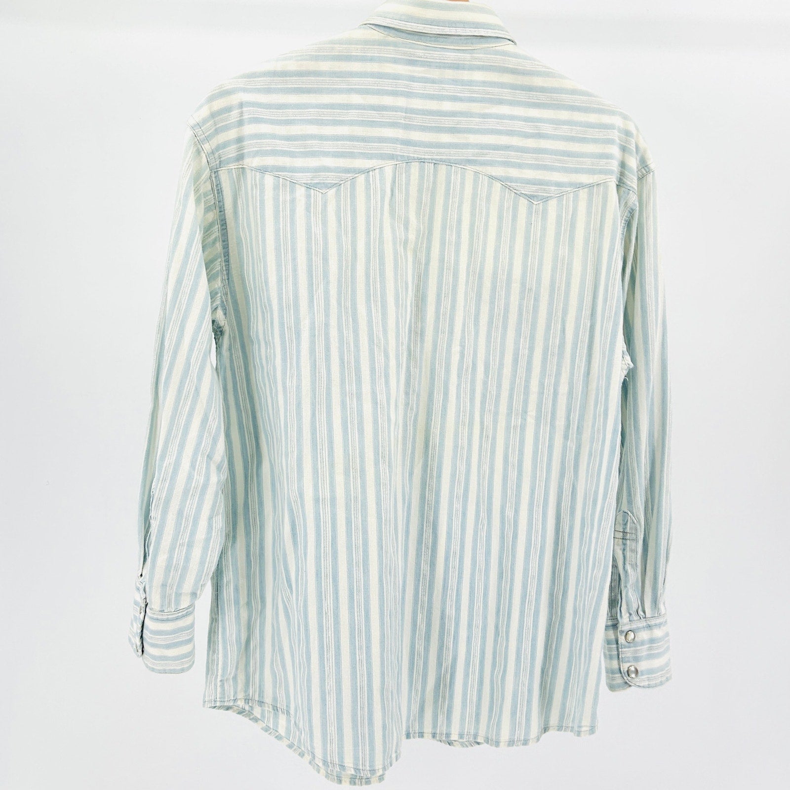 Vintage 80s Guess Jeans Light Blue White Striped Cotton Western Shirt