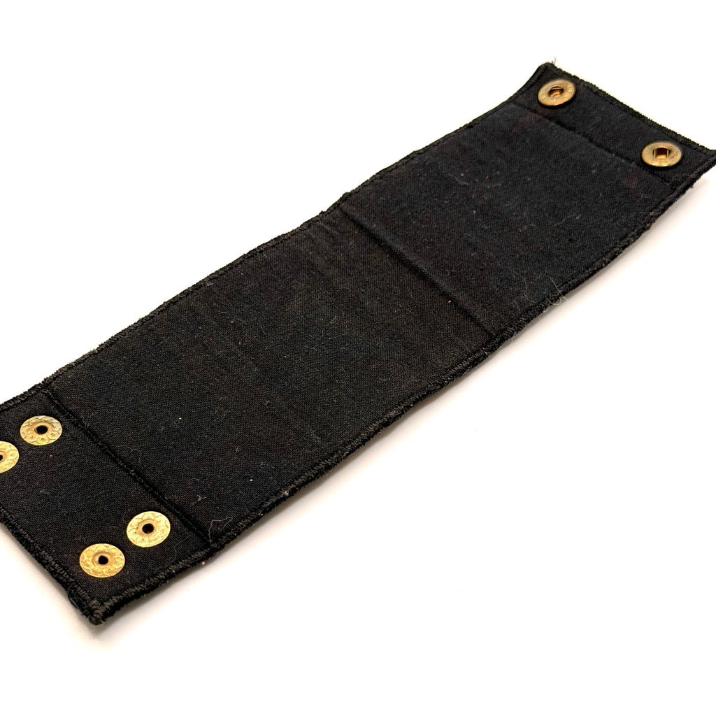 Vintage 90s Gold Tone Beaded Geometric Black Fabric Cuff Bracelet
