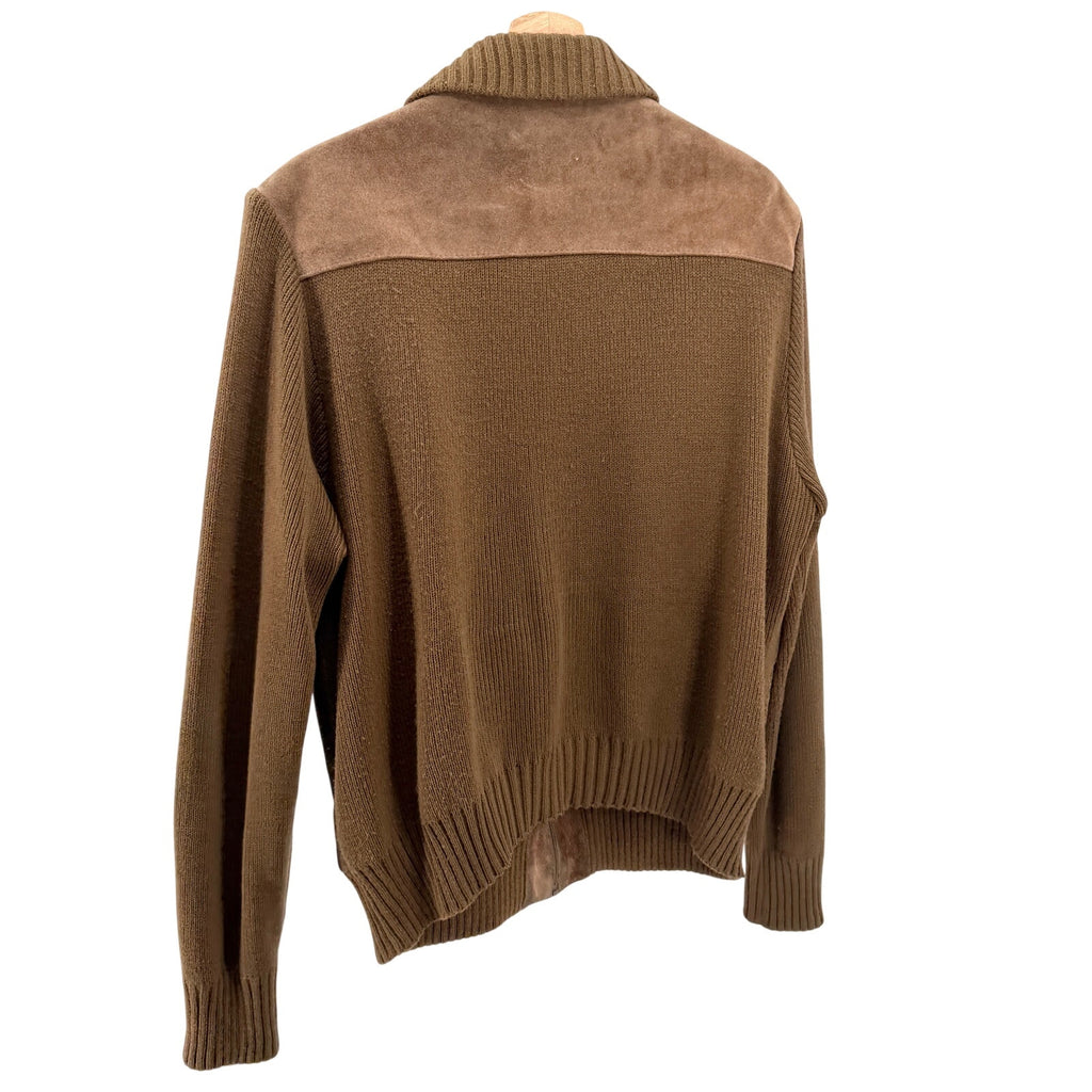 Vintage 70s Richman Brown Genuine Leather Knit Western Bomber Jacket