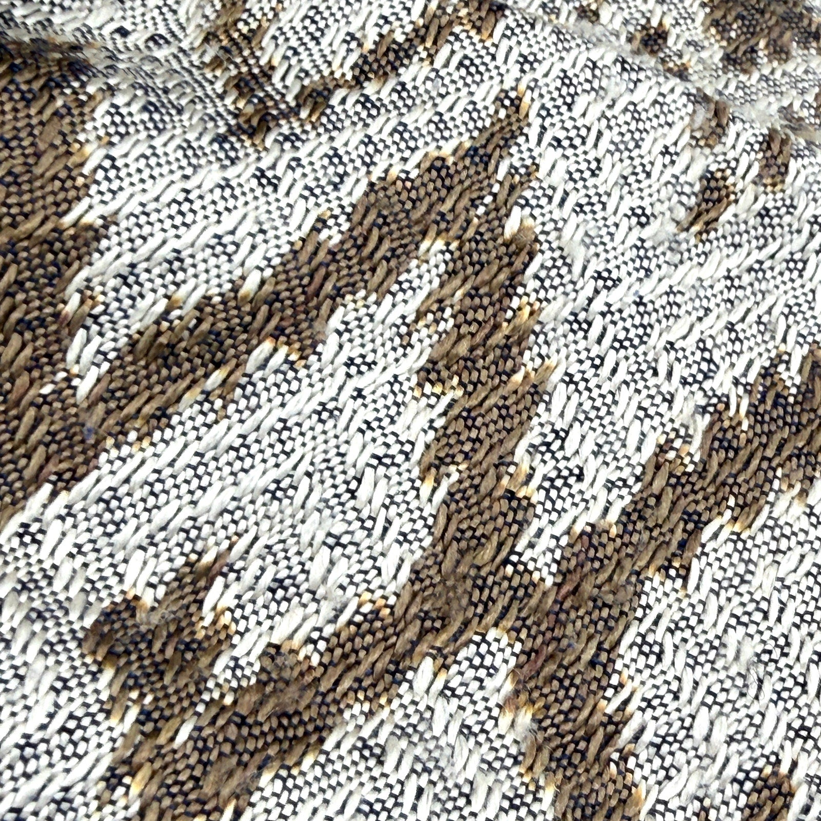 Vintage Y2K Silver Brown 100% Silk Geometric Fringe Scarf Wrap