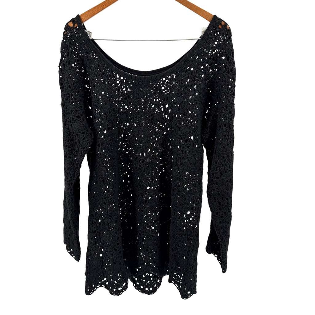 Vintage 90s Together Black Crochet Ramie Cotton Tunic Top