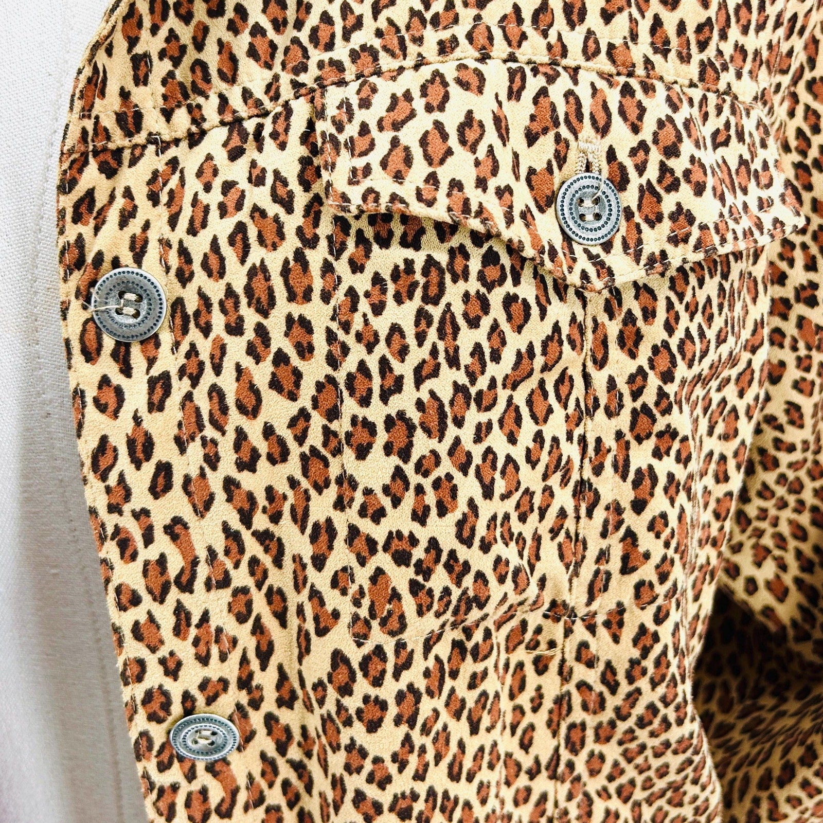 Vintage Y2K ELCC Leopard Print Ultra Suede Trucker Jacket