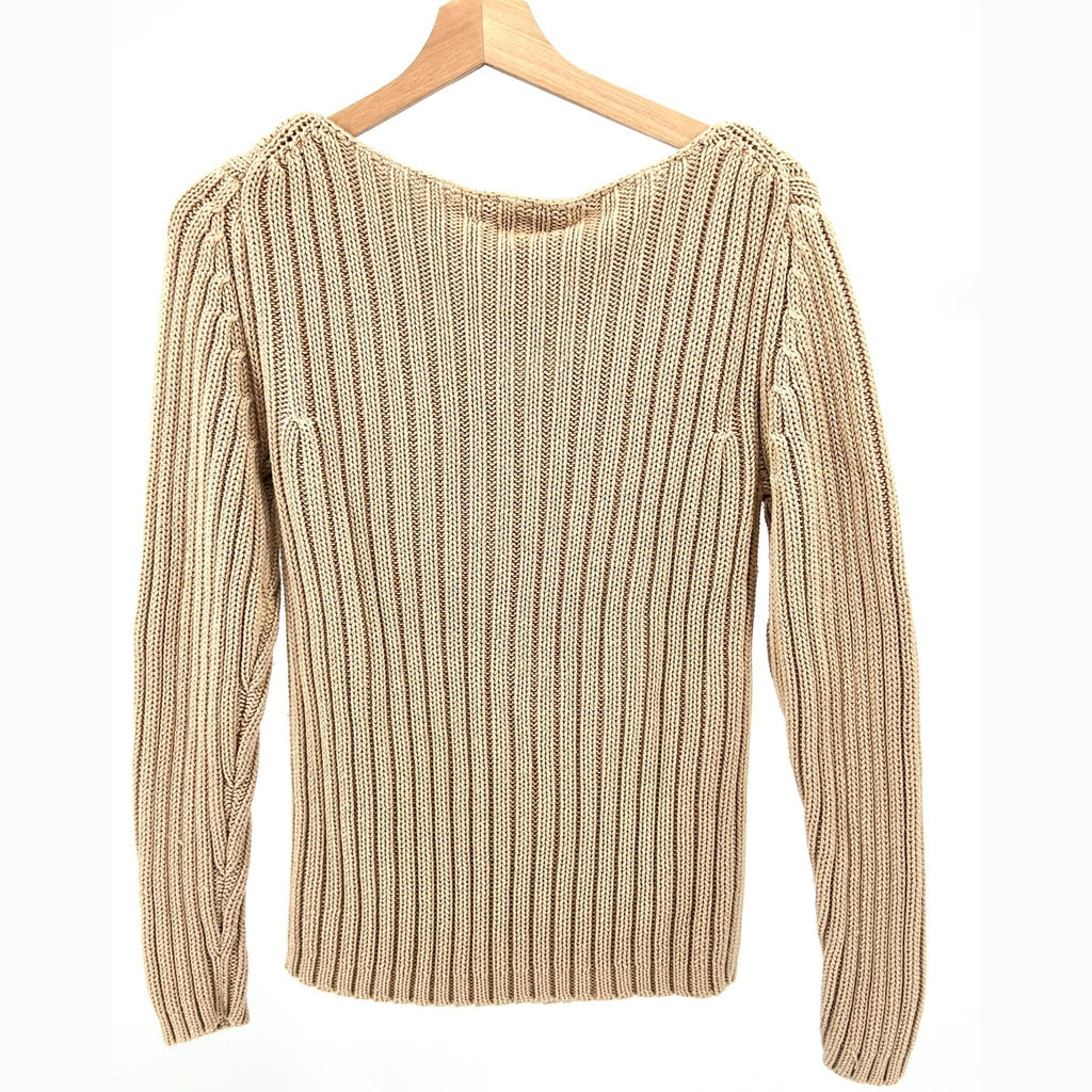 Vintage 90s Brooks Brothers Camel Ribbed 100% Cotton Cable Knit Sweater
