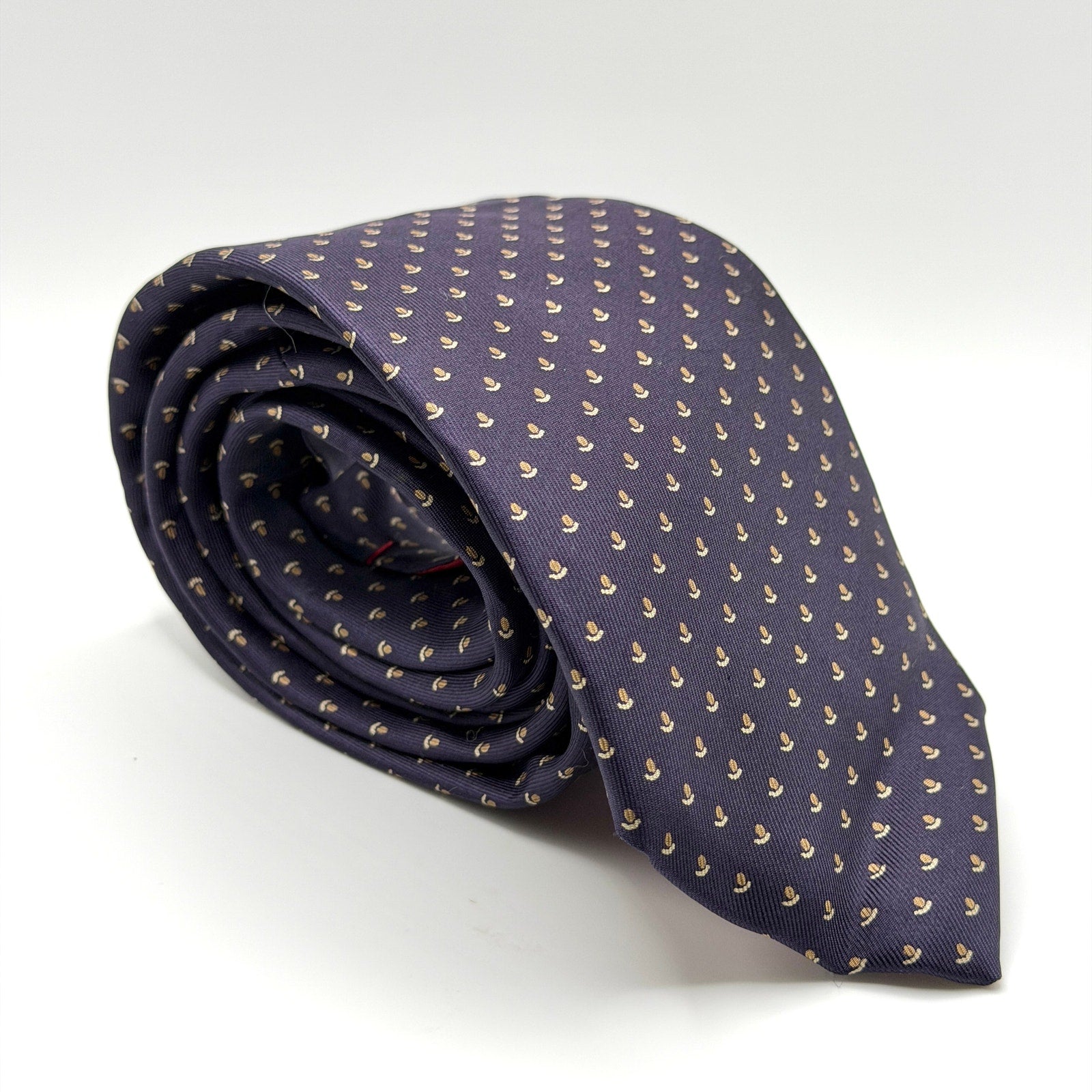 Vintage 90s Geoffrey Beene Blue Gold 100% Silk Acorn Neat Motif Tie