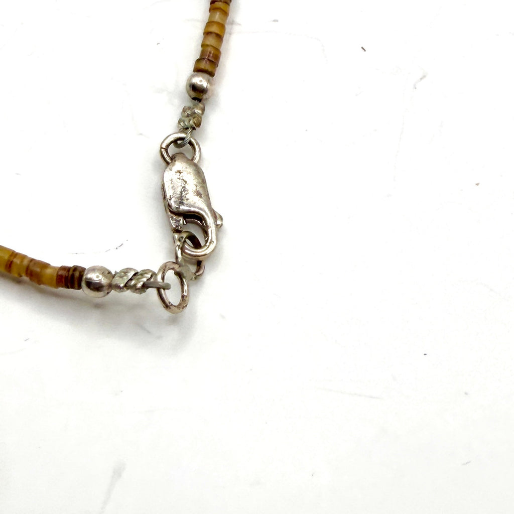 Vintage 90s Multi Stone Inlay Zuni Bear Heishe Fetish Strand Pendant Necklace