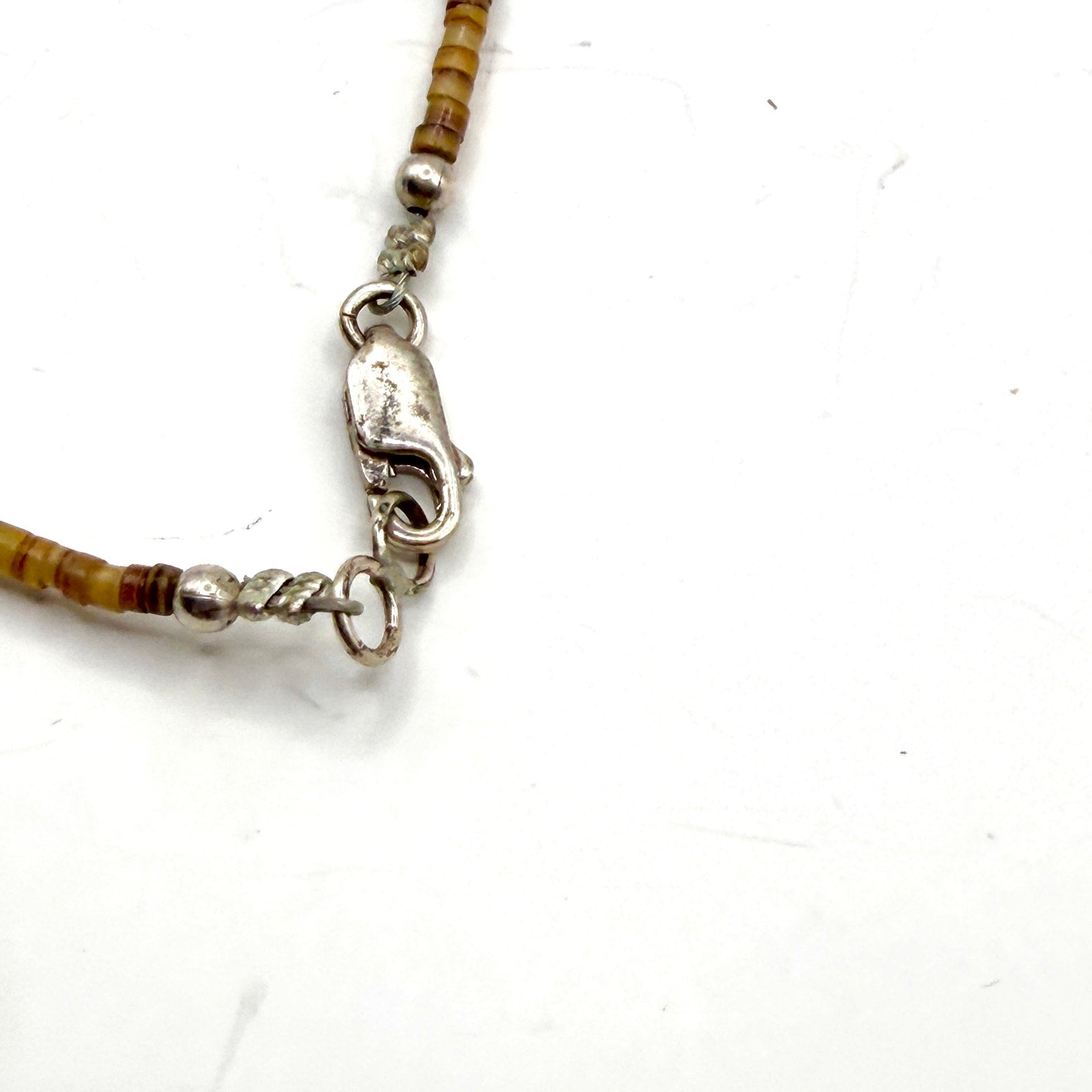 Vintage 90s Multi Stone Inlay Zuni Bear Heishe Fetish Strand Pendant Necklace