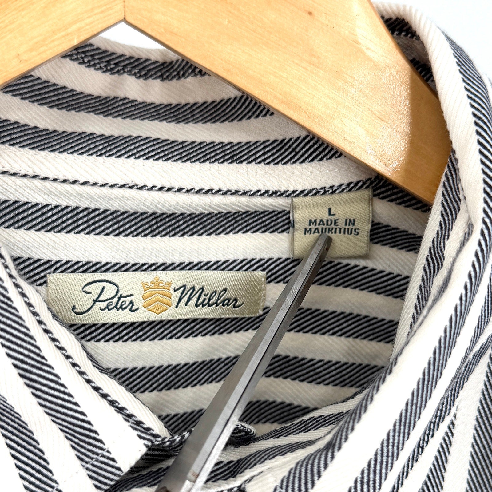 Peter Millar White Grey Striped Twill 100% Cotton Dress Shirt